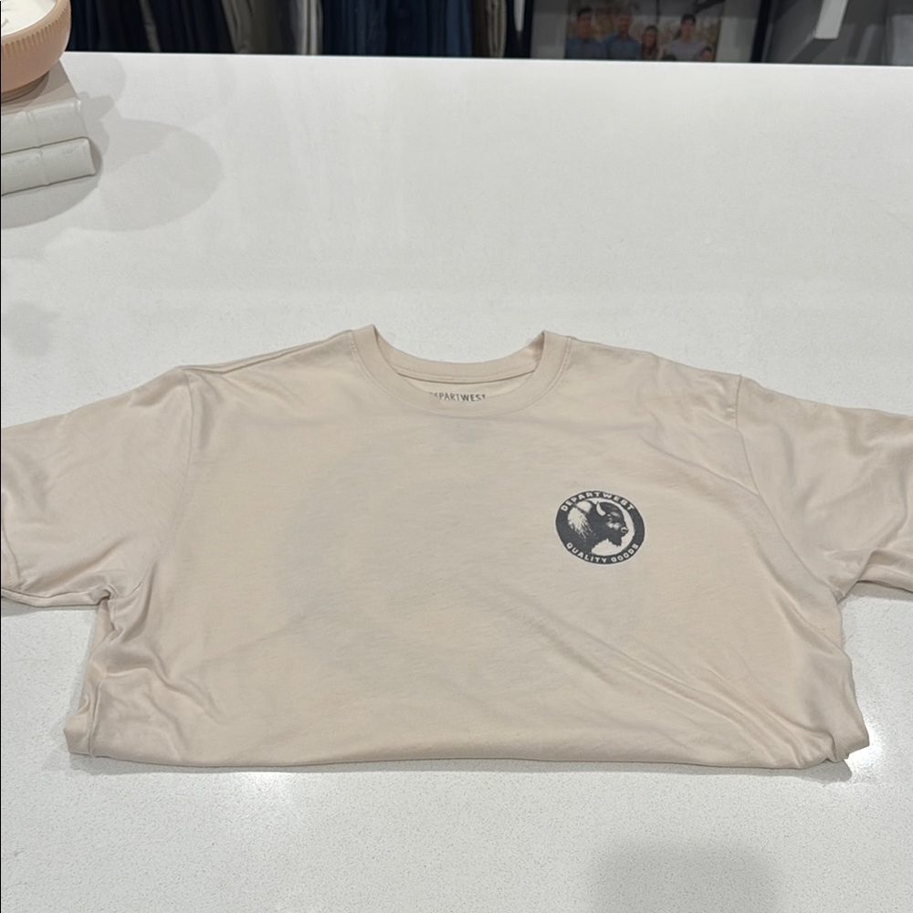Cream Short Sleeve Tee Casual Crew Neck
